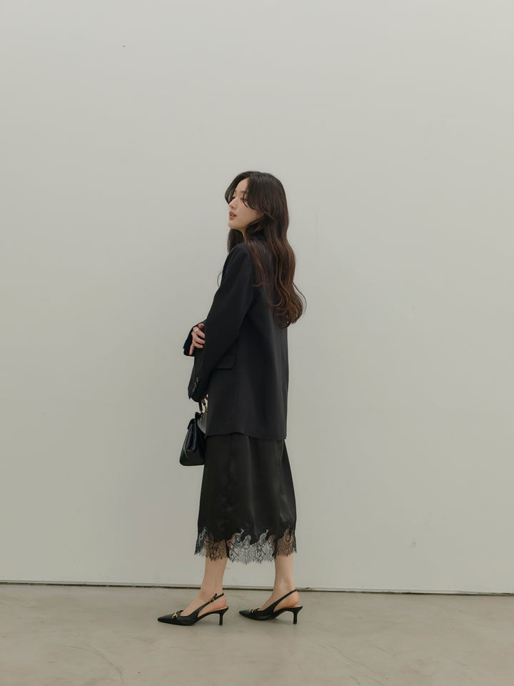 【SET】【Essential】Authentic jacket+裾レースサテンミディスカート(2set)