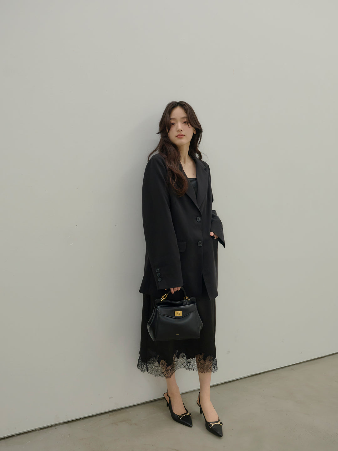 【SET】【Essential】Authentic jacket+裾レースサテンミディスカート(2set)