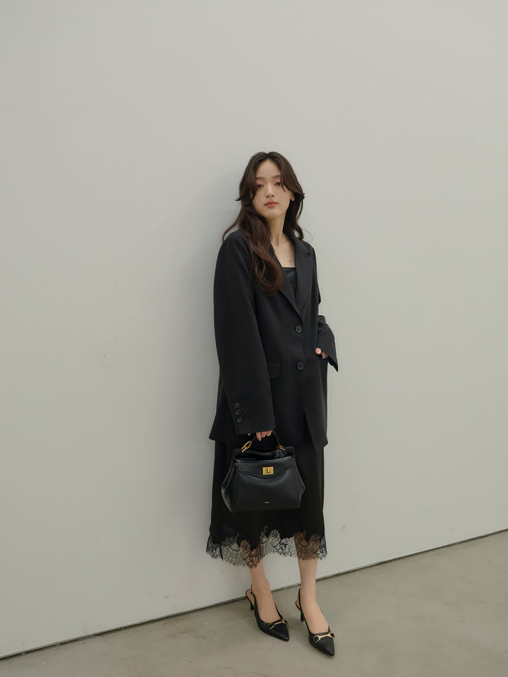 【SET】【Essential】Authentic jacket+裾レースサテンミディスカート(2set)