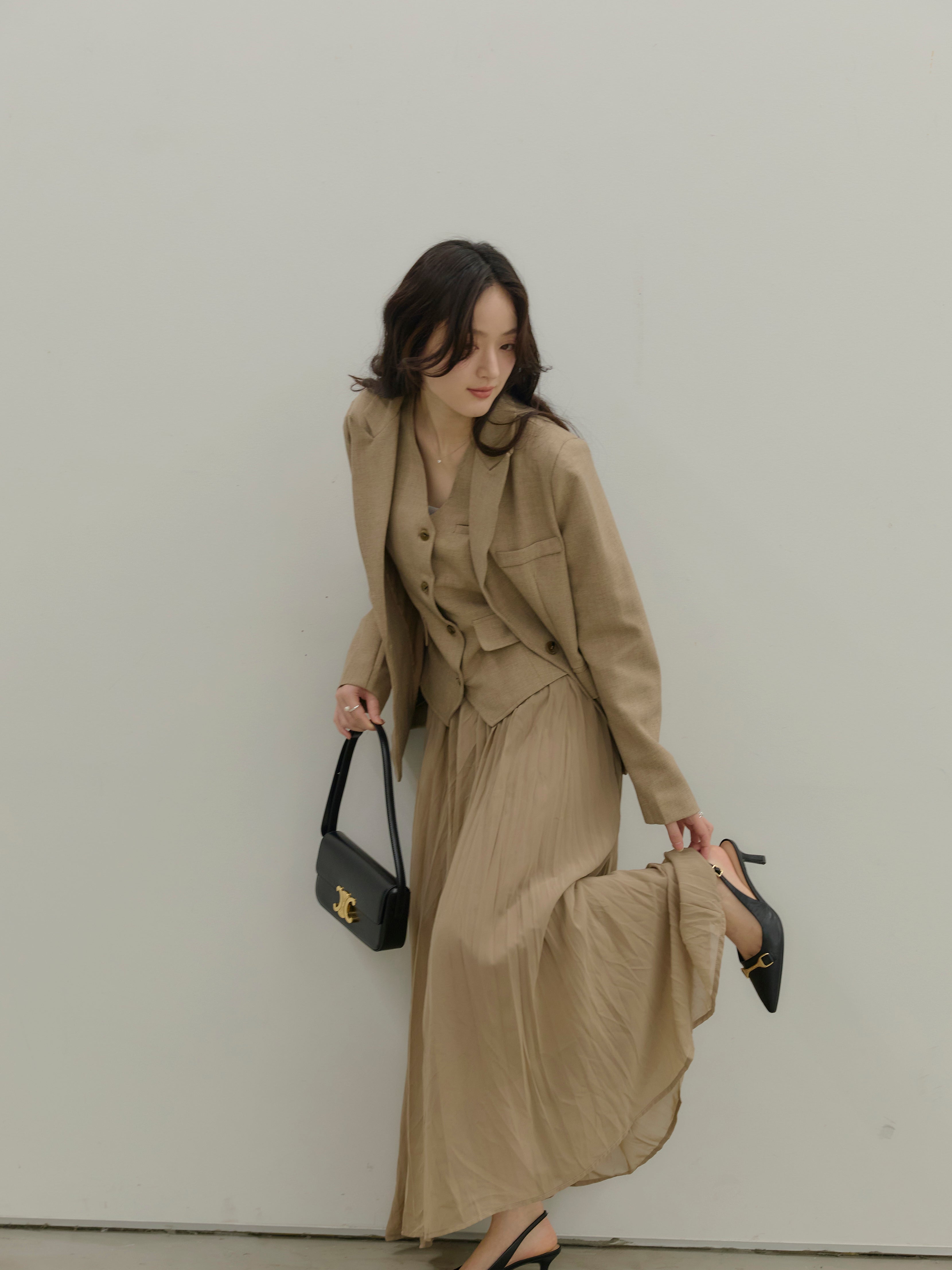 BEIGE,☆ジャケット/スカート/パンツ3点セット セットアップ レディース 春夏 秋冬 春 夏 秋 冬 ジャケット プリーツ