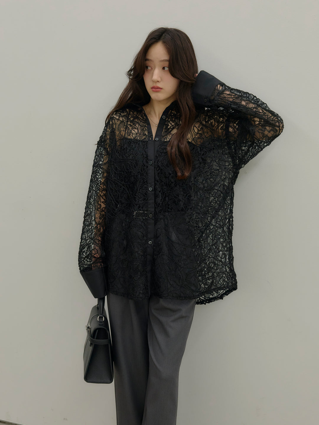 【SET】刺繍レースオーバーシャツ+【Essential】Authentic straight pants(2set)