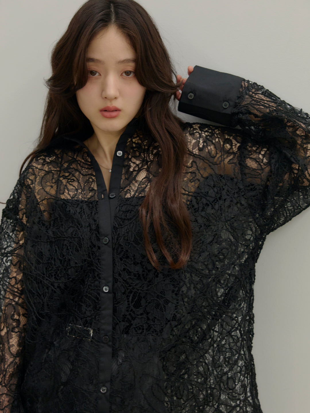 【SET】刺繍レースオーバーシャツ+【Essential】Authentic straight pants(2set)