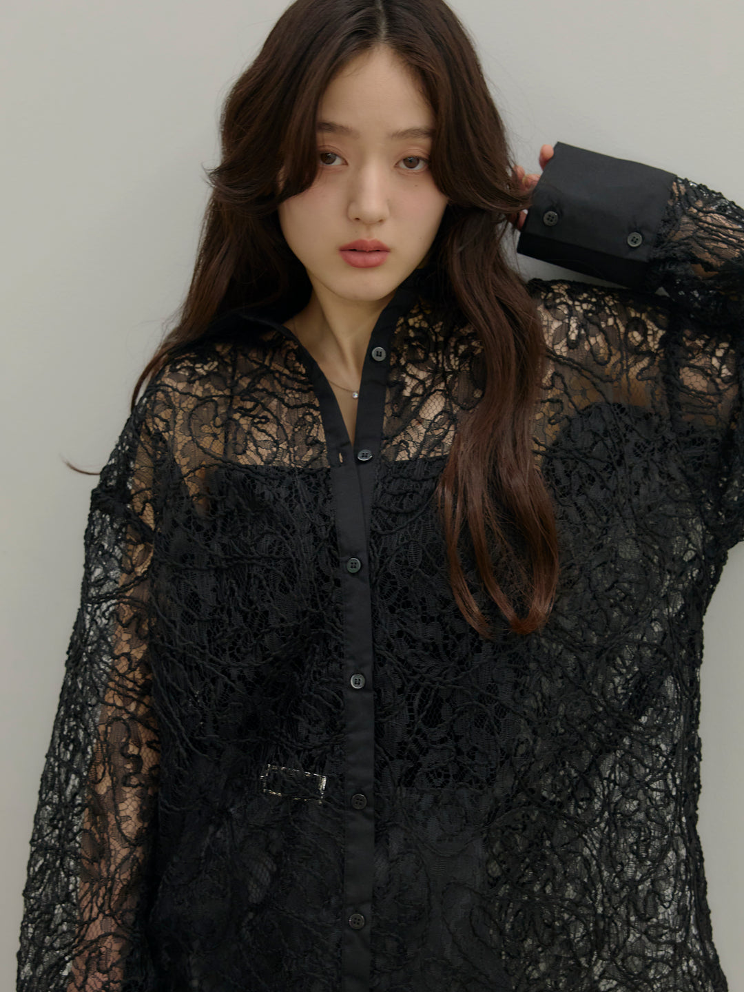 【SET】刺繍レースオーバーシャツ+【Essential】Authentic straight pants(2set)