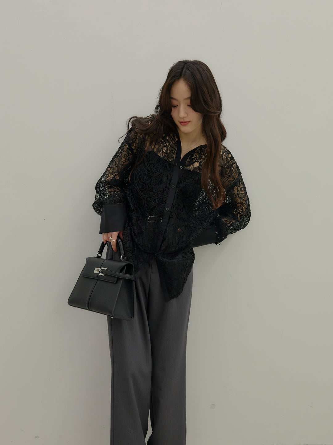 【SET】刺繍レースオーバーシャツ+【Essential】Authentic straight pants(2set)