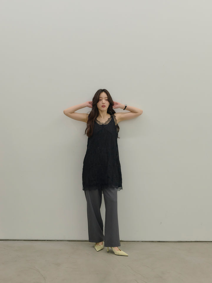 【SET】デザインレースチュニックミニドレス+【Essential】Authentic straight pants(2set)