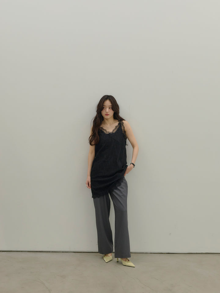 【SET】デザインレースチュニックミニドレス+【Essential】Authentic straight pants(2set)