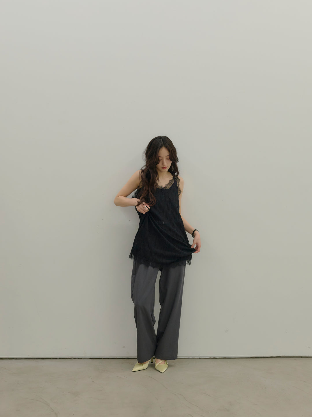 【SET】デザインレースチュニックミニドレス+【Essential】Authentic straight pants(2set)