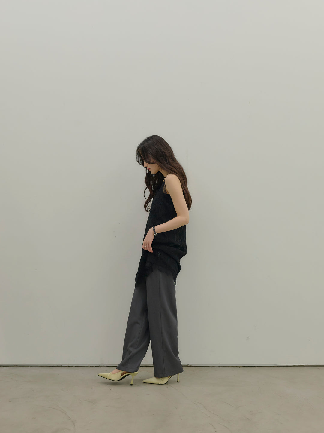 【SET】デザインレースチュニックミニドレス+【Essential】Authentic straight pants(2set)