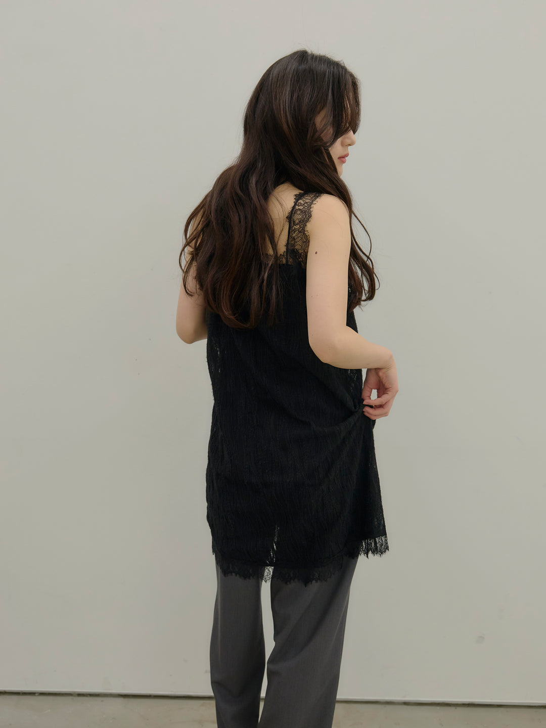 【SET】デザインレースチュニックミニドレス+【Essential】Authentic straight pants(2set)