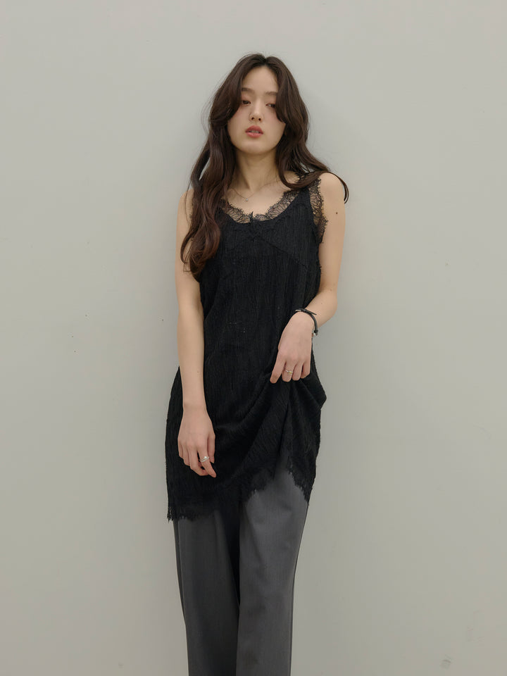 【SET】デザインレースチュニックミニドレス+【Essential】Authentic straight pants(2set)