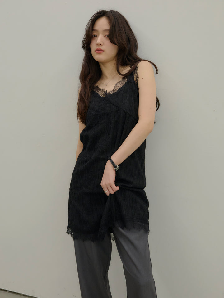 【SET】デザインレースチュニックミニドレス+【Essential】Authentic straight pants(2set)