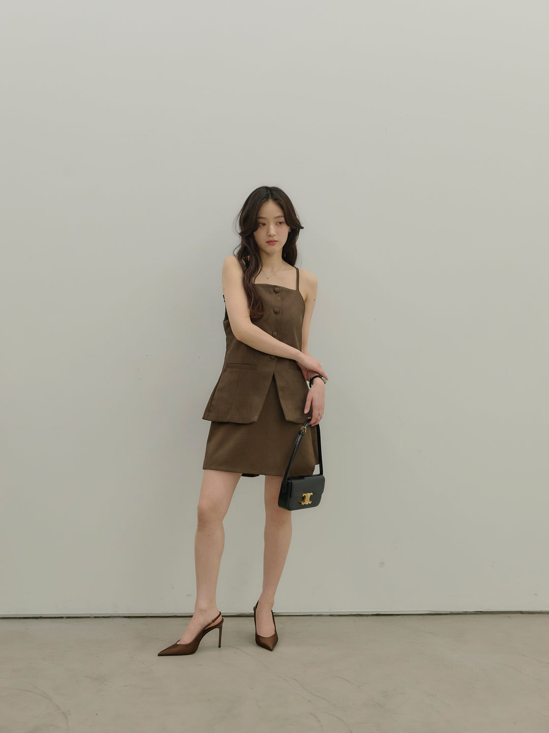 【SET】フロントボタンキャミビスチェ+ツイルミニスコート(2set)