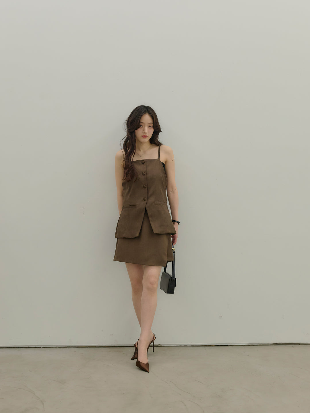 【SET】フロントボタンキャミビスチェ+ツイルミニスコート(2set)