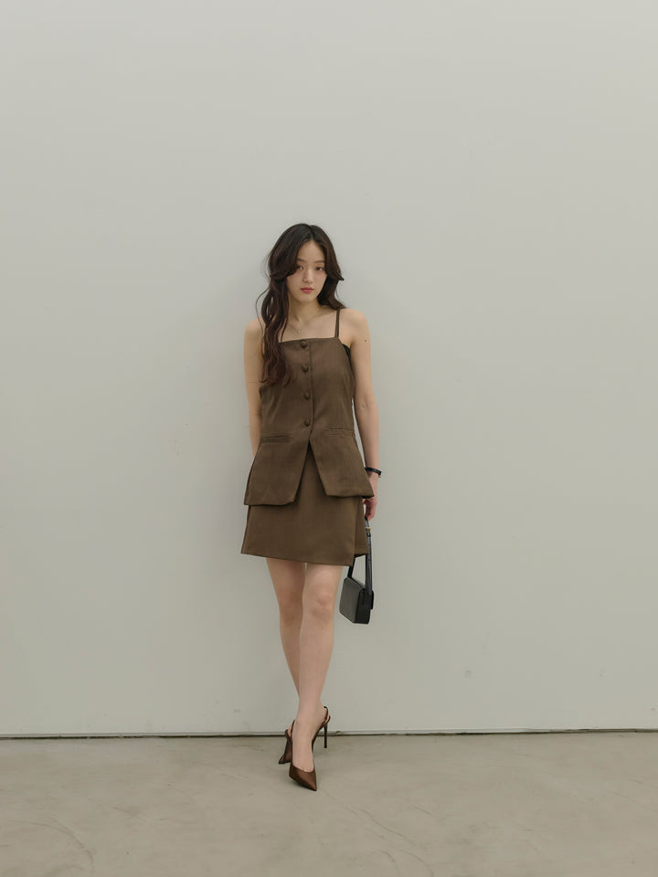 【SET】フロントボタンキャミビスチェ+ツイルミニスコート(2set)