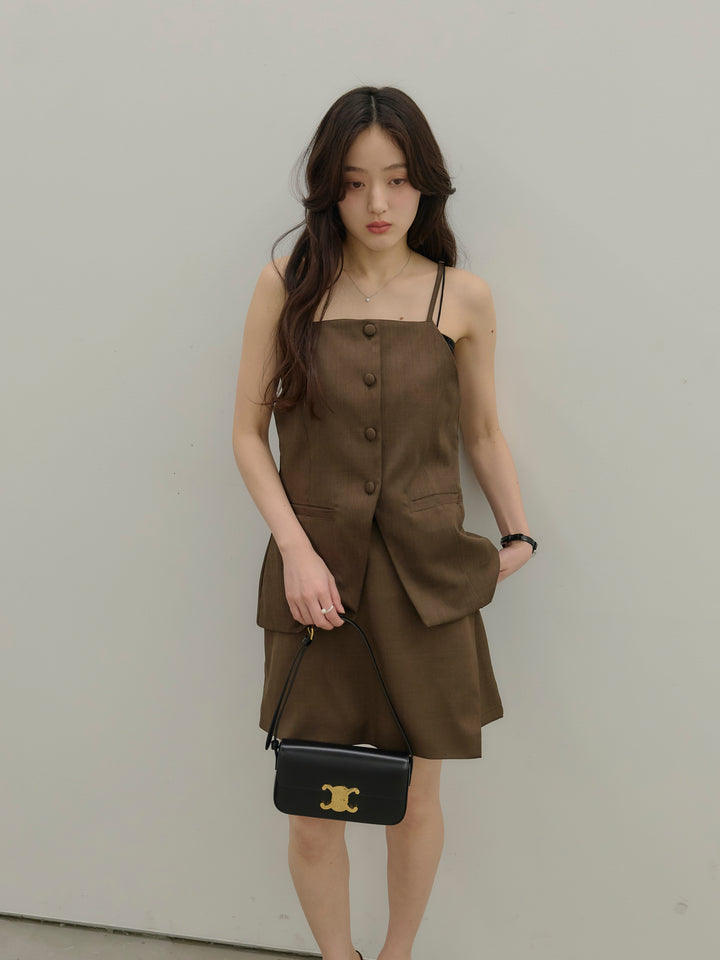 【SET】フロントボタンキャミビスチェ+ツイルミニスコート(2set)