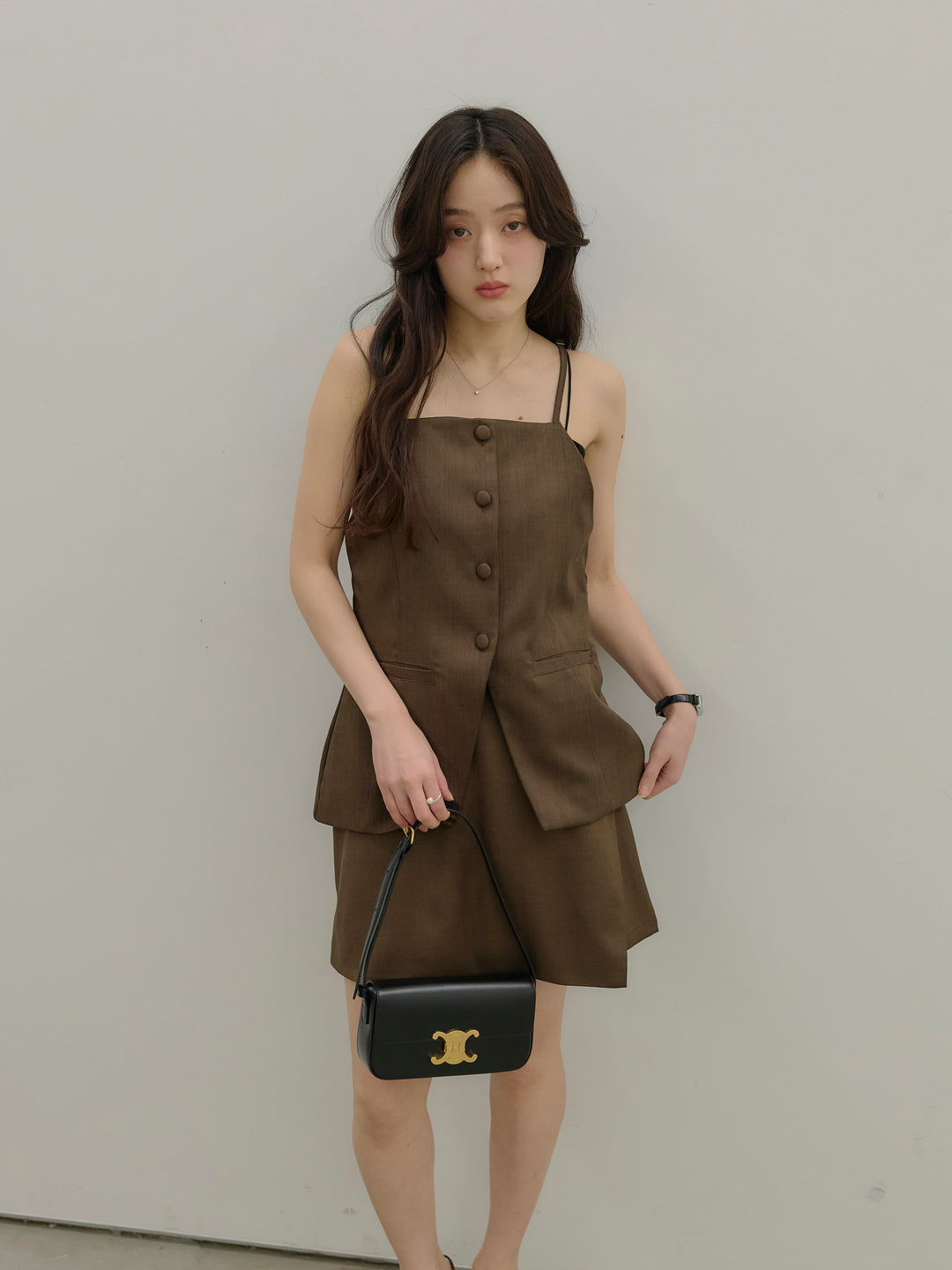 【SET】フロントボタンキャミビスチェ+ツイルミニスコート(2set)