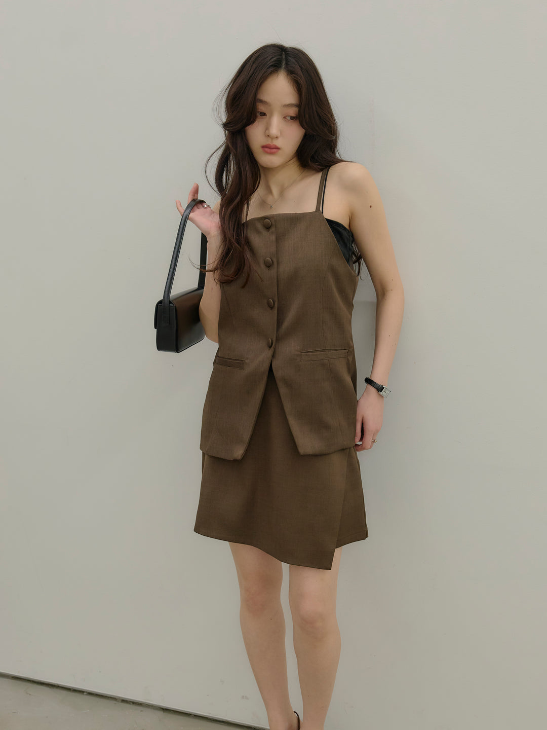 【SET】フロントボタンキャミビスチェ+ツイルミニスコート(2set)