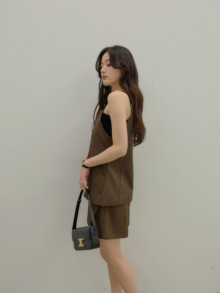 【SET】フロントボタンキャミビスチェ+ツイルミニスコート(2set)