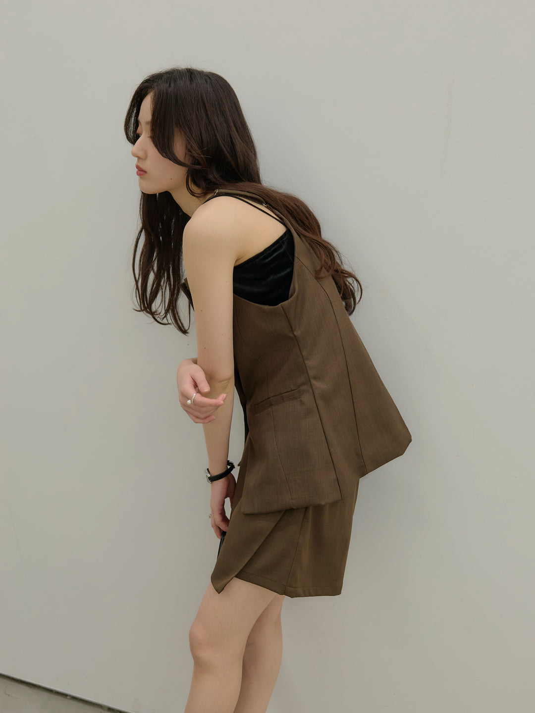 【SET】フロントボタンキャミビスチェ+ツイルミニスコート(2set)