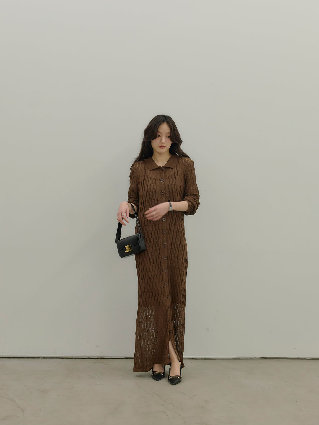 透かし編み襟付きニットドレス(インナーミニワンピ付き)