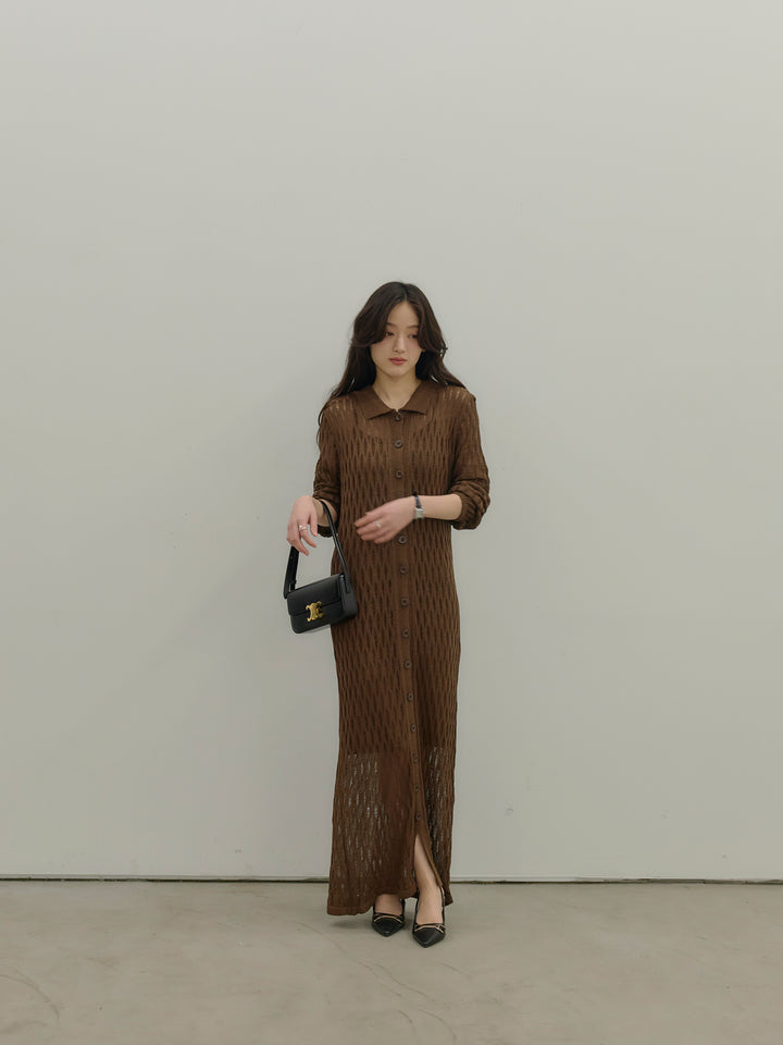 透かし編み襟付きニットドレス(インナーミニワンピ付き)