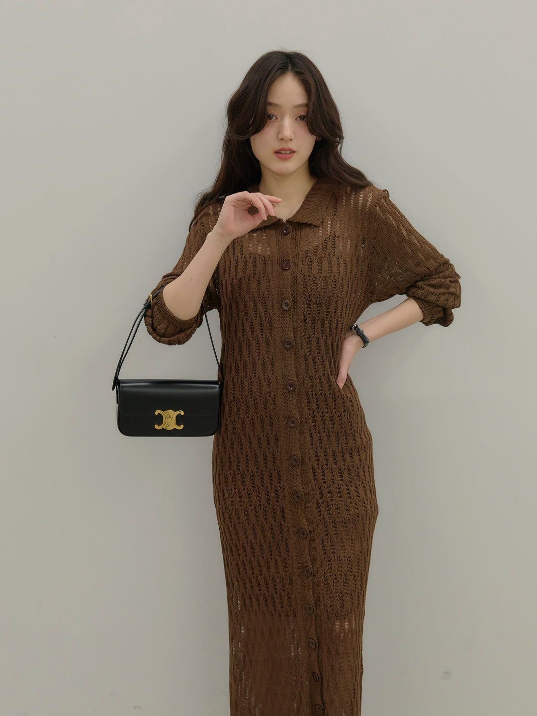 透かし編み襟付きニットドレス(インナーミニワンピ付き)