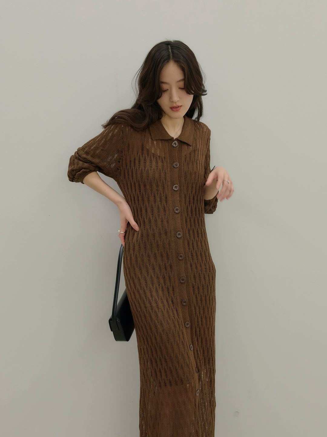 透かし編み襟付きニットドレス(インナーミニワンピ付き)