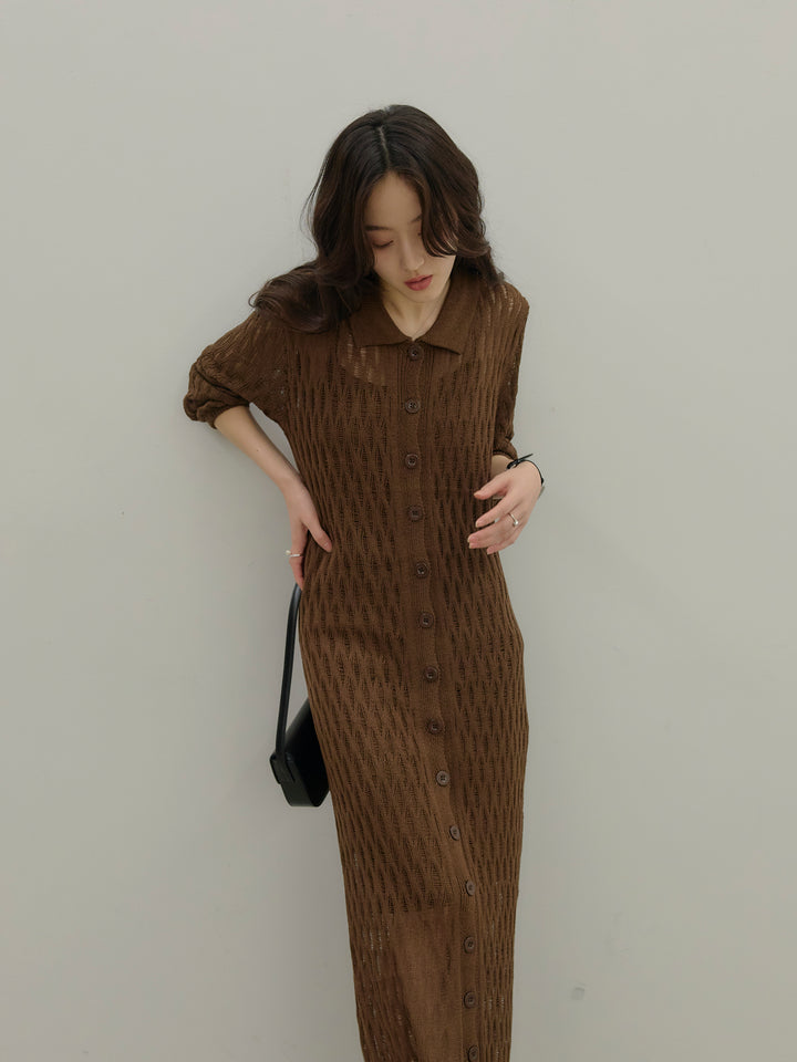 透かし編み襟付きニットドレス(インナーミニワンピ付き)