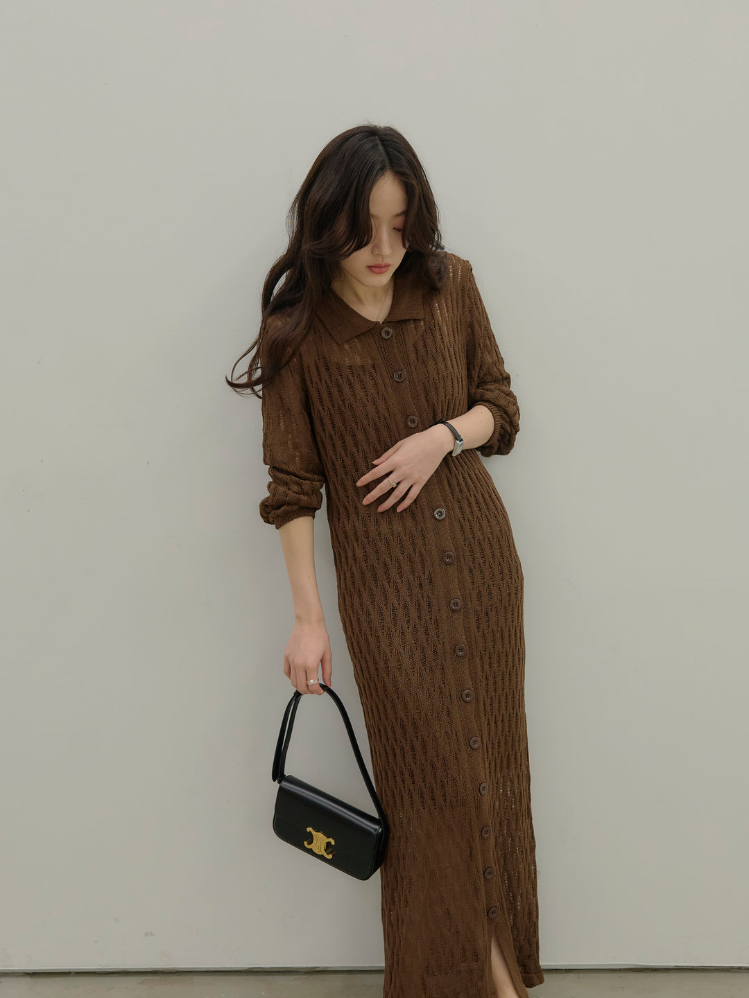 透かし編み襟付きニットドレス(インナーミニワンピ付き)