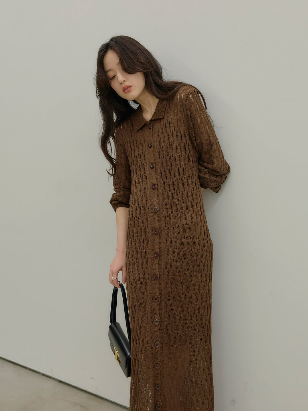 透かし編み襟付きニットドレス(インナーミニワンピ付き)