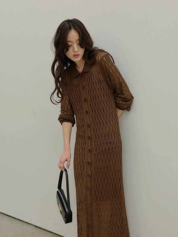 透かし編み襟付きニットドレス(インナーミニワンピ付き)