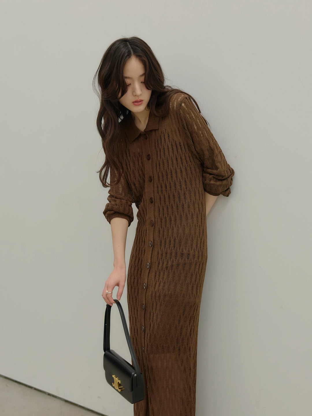 透かし編み襟付きニットドレス(インナーミニワンピ付き)