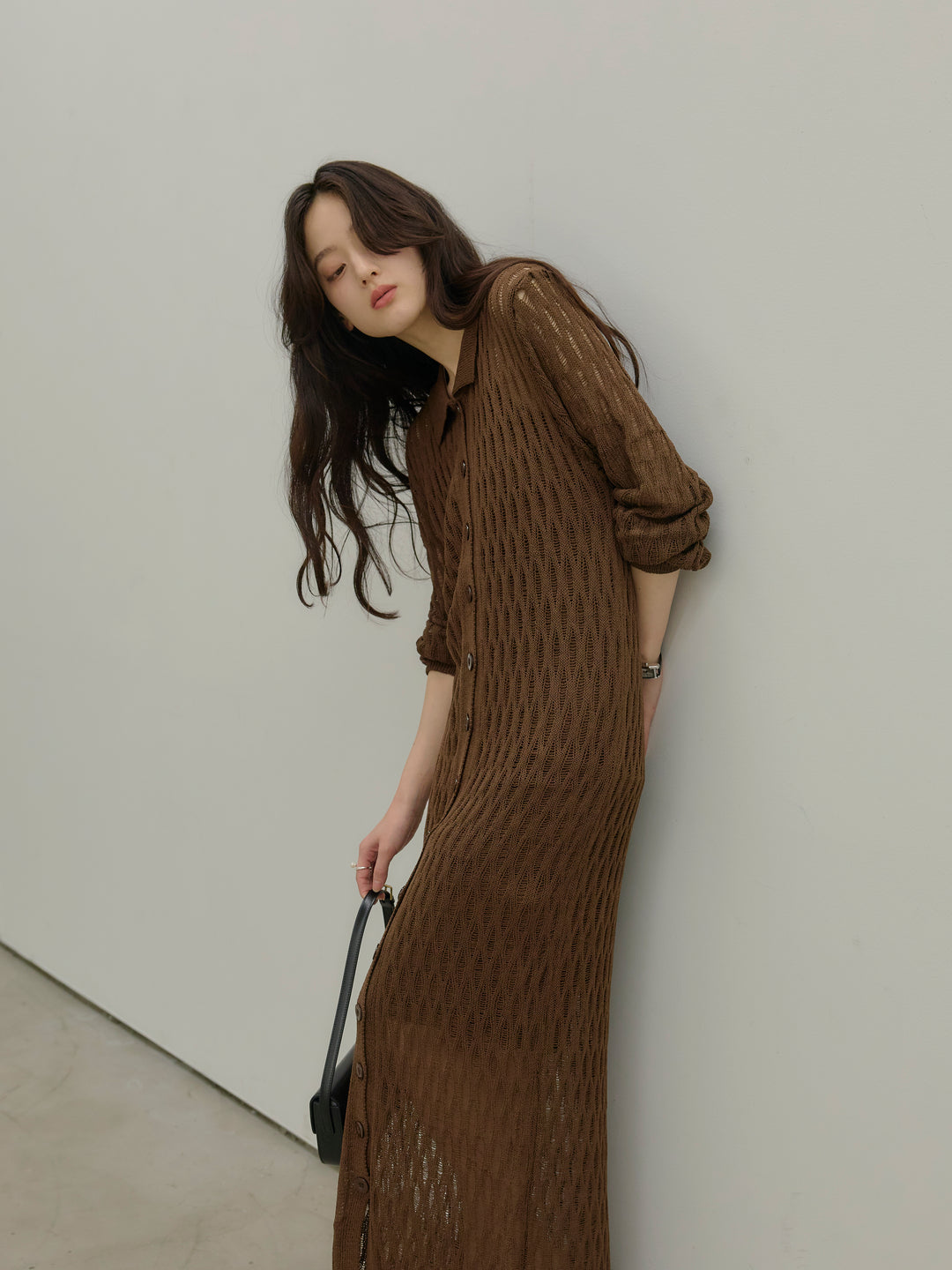 透かし編み襟付きニットドレス(インナーミニワンピ付き)