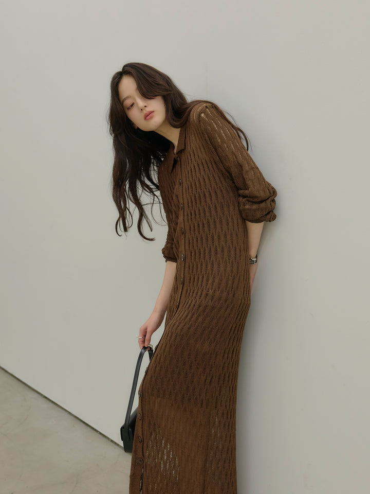 透かし編み襟付きニットドレス(インナーミニワンピ付き)