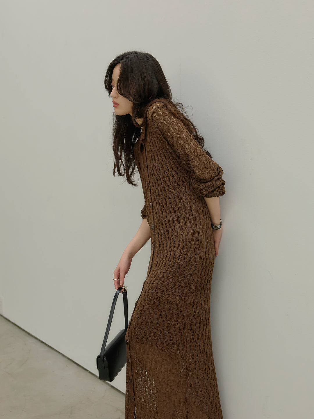 透かし編み襟付きニットドレス(インナーミニワンピ付き)