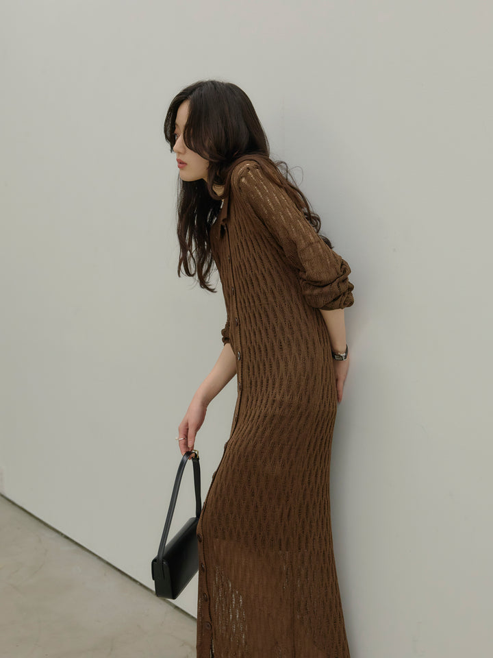 透かし編み襟付きニットドレス(インナーミニワンピ付き)