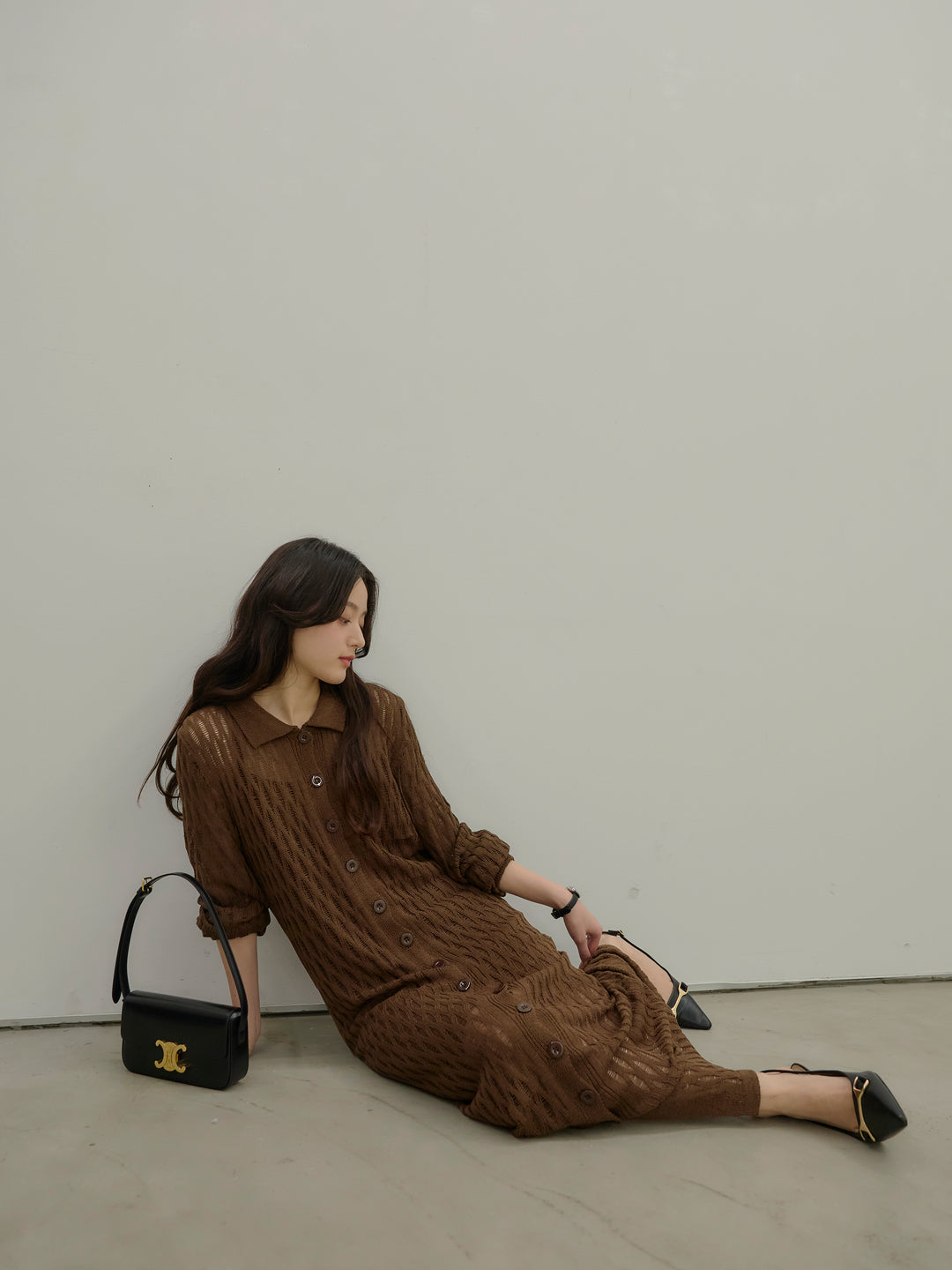 透かし編み襟付きニットドレス(インナーミニワンピ付き)