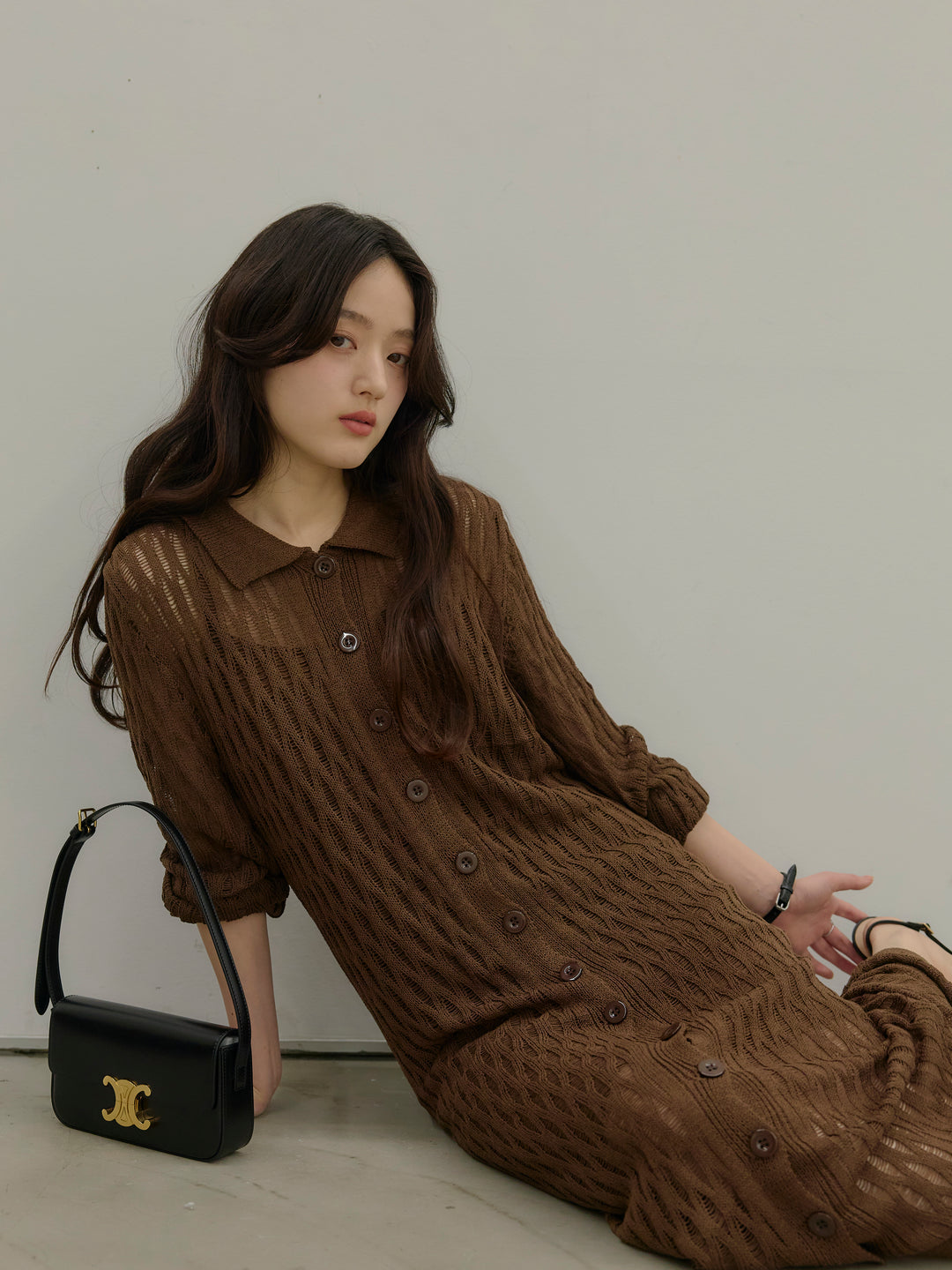 透かし編み襟付きニットドレス(インナーミニワンピ付き)