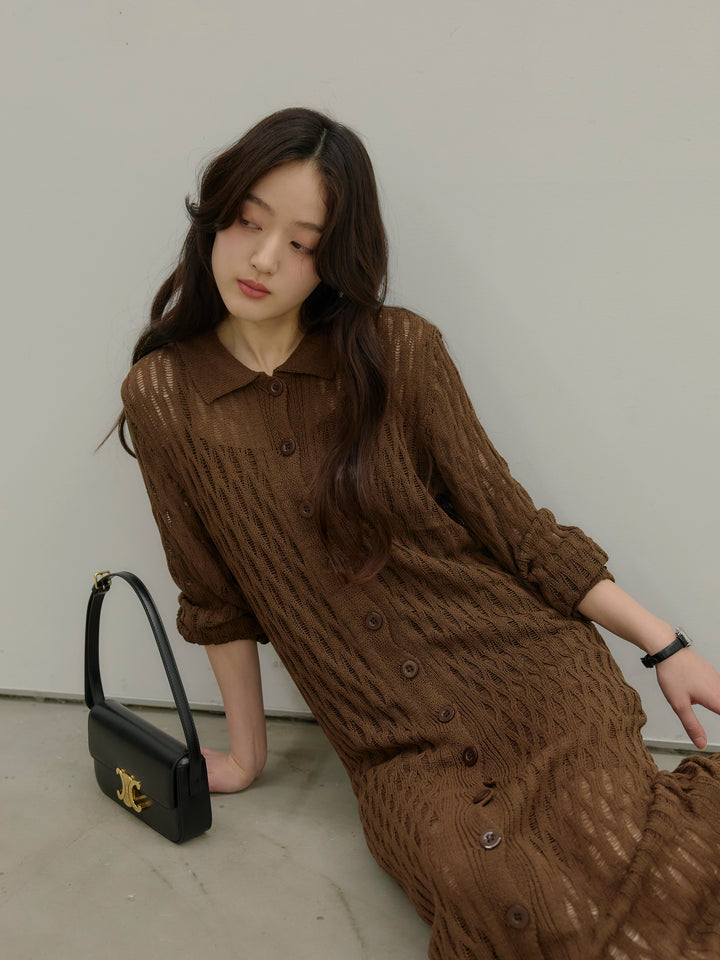 透かし編み襟付きニットドレス(インナーミニワンピ付き)