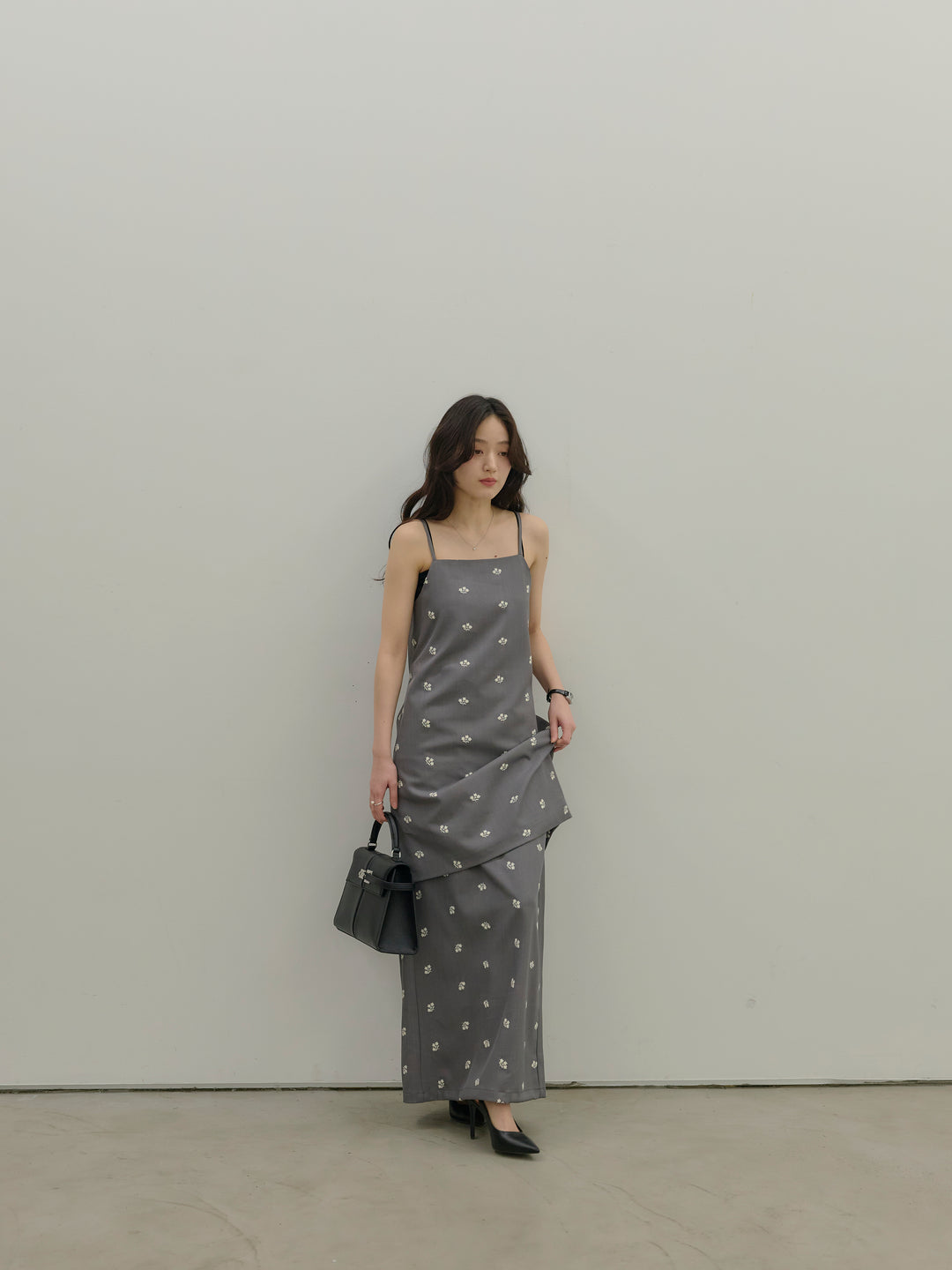 フラワー刺繍バックオープンチュニックキャミソール