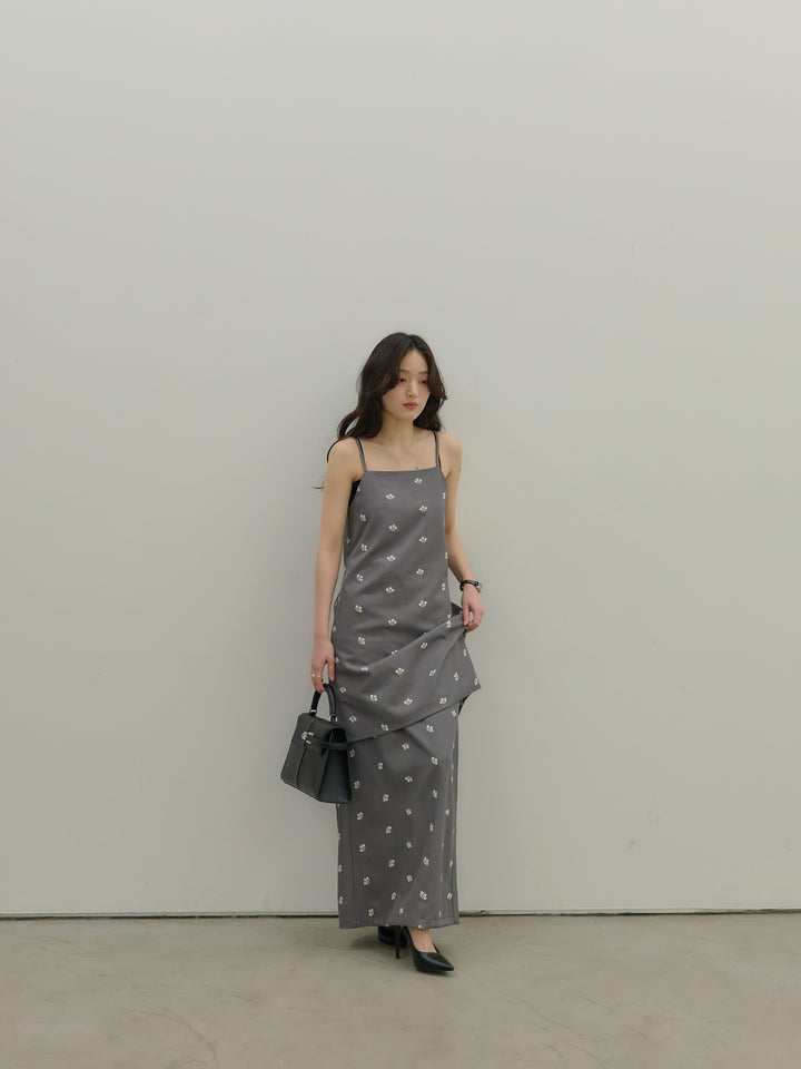 フラワー刺繍バックオープンチュニックキャミソール