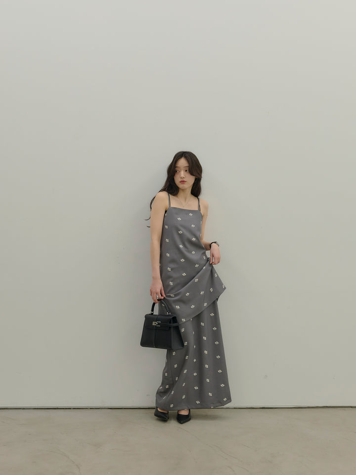 フラワー刺繍バックオープンチュニックキャミソール