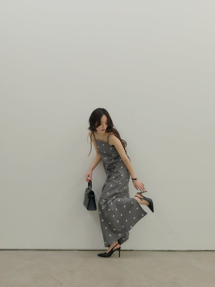 フラワー刺繍バックオープンチュニックキャミソール