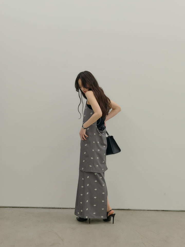 フラワー刺繍バックオープンチュニックキャミソール