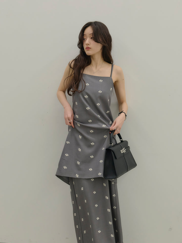 フラワー刺繍バックオープンチュニックキャミソール