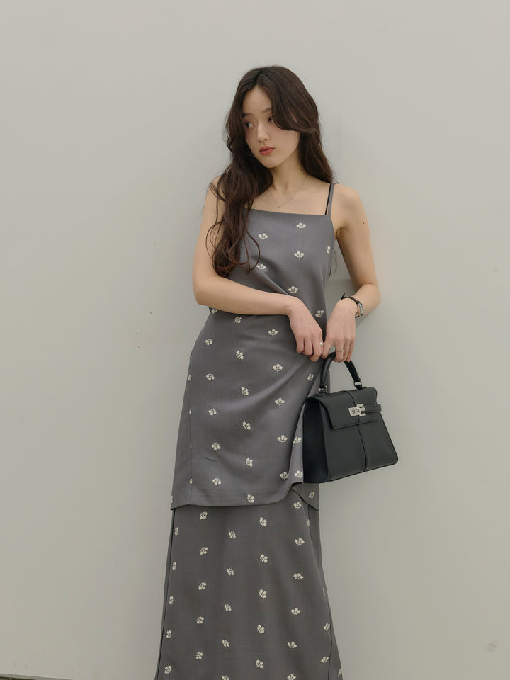 フラワー刺繍バックオープンチュニックキャミソール