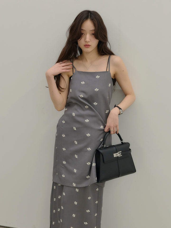 フラワー刺繍バックオープンチュニックキャミソール