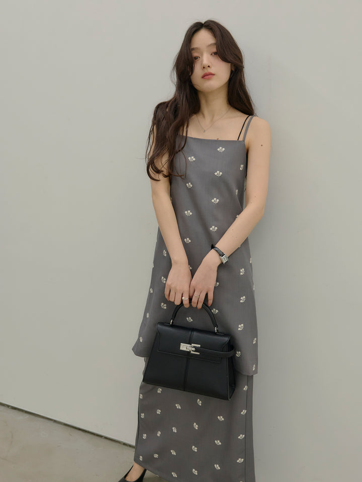 フラワー刺繍バックオープンチュニックキャミソール