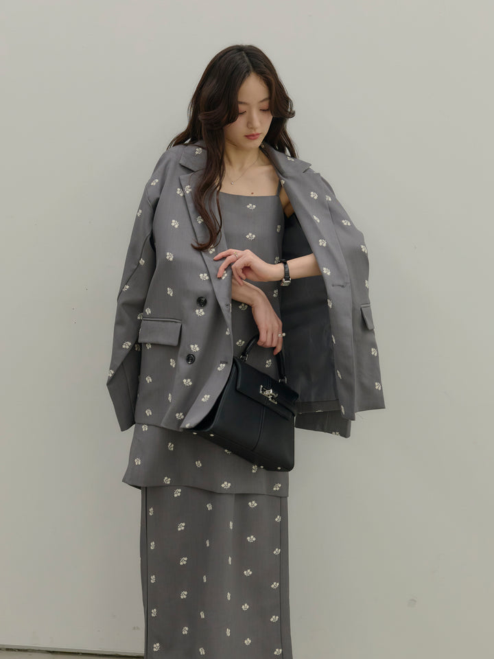 フラワー刺繍バックオープンチュニックキャミソール