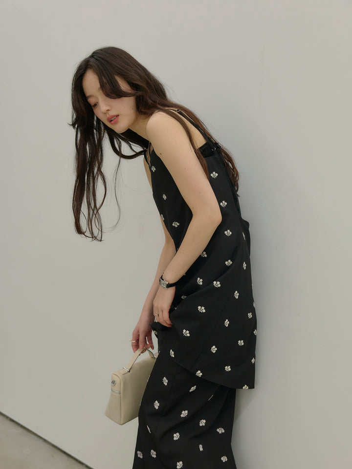 フラワー刺繍バックオープンチュニックキャミソール